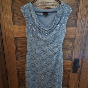 Connected Apparel Sparkling Blue Lace Midi Dress